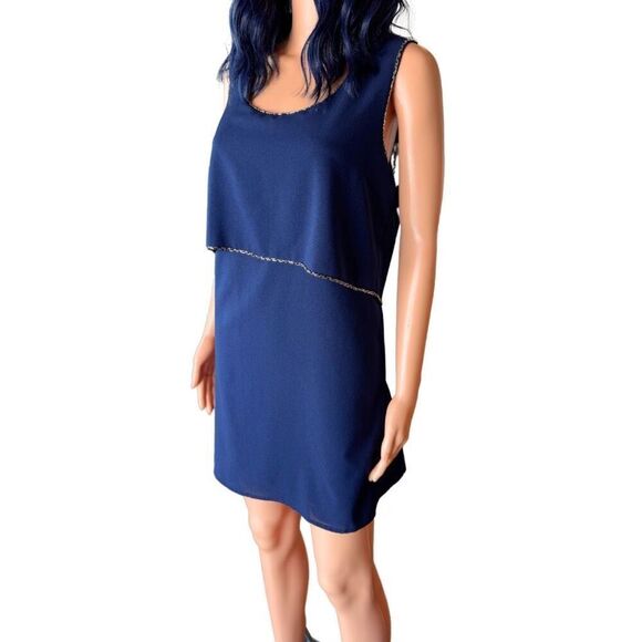 Charming Charlie Navy Blue Beaded Trim Cocktail Mini Sheath Dress Size Large NWT - Picture 5 of 7